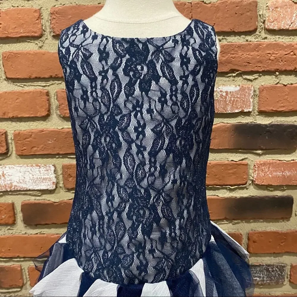 Toddler Girl Biscotti Dress Sz 2T Navy Blue Silver Special Occasion Fancy Dress